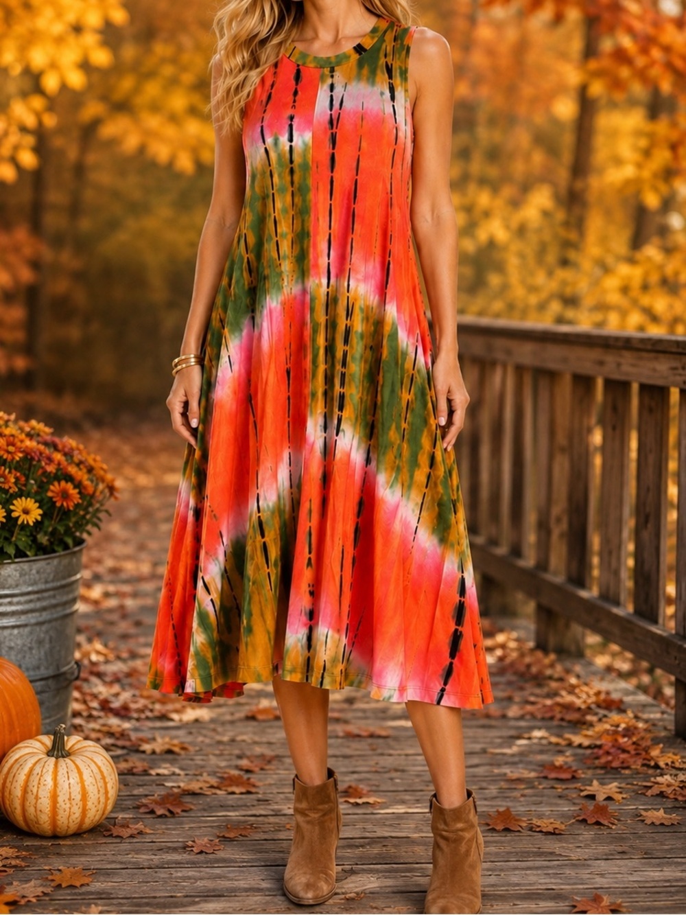 Tres Bien Tie-Dye Swing Dress SIZE SMALL Sleeveless Boho A-Line
